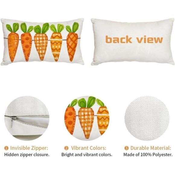 Easter Pillow Cover 12X20 Inch Five Watercolor Carrots Decorations - Picture 6 of 7